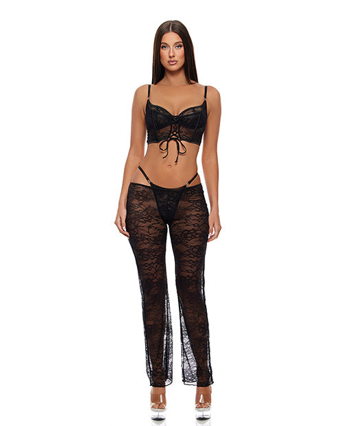 Forplay Layer of Seduction Lace Bra, Thong, & Pants 3 pc Set - Black XL