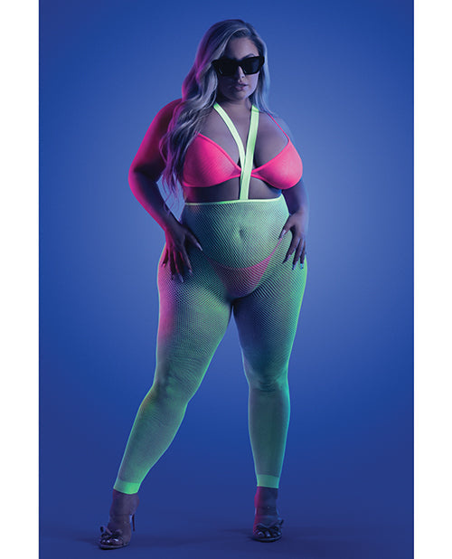 Glow by Fantasy Lingerie Glow Come Alive Suspender Stockings, Bralette & G-String Multi Color QN