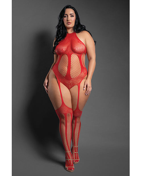 Sheer by Fantasy Sheer Stripped Down Mesh Body Stocking - Red QN