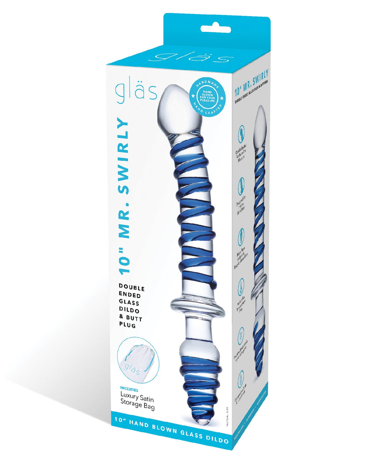 Glas Glas 10" Mr. Swirly Double Ended Glass Dildo & Butt P