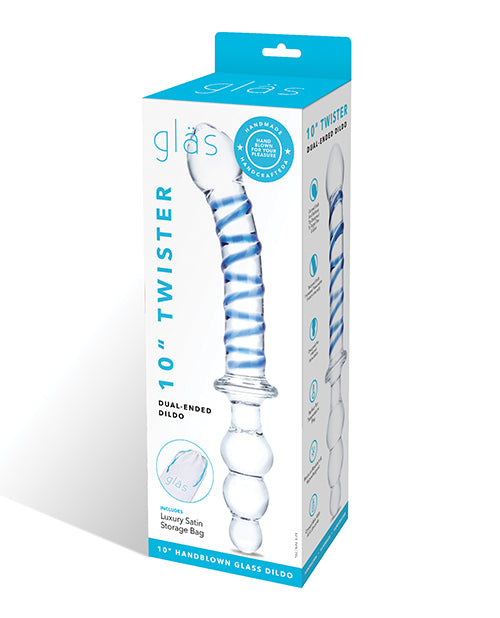 Glas Glas 10" Twister Dual Ended Dildo - Blue