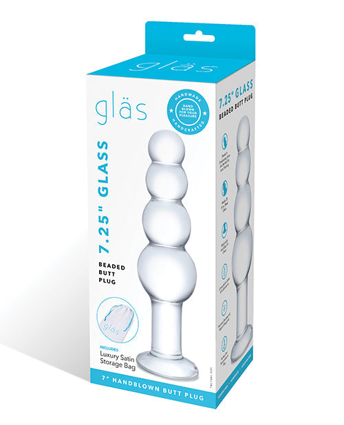Glas Glas 7.25" Glass Beaded Butt Plug - Clear