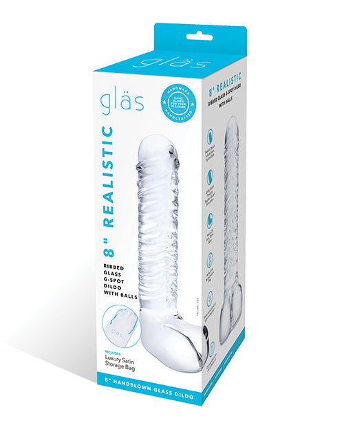 Glas Glas 8" Realistic Ribbed Glass G-Spot Dildo w/Balls - Clear