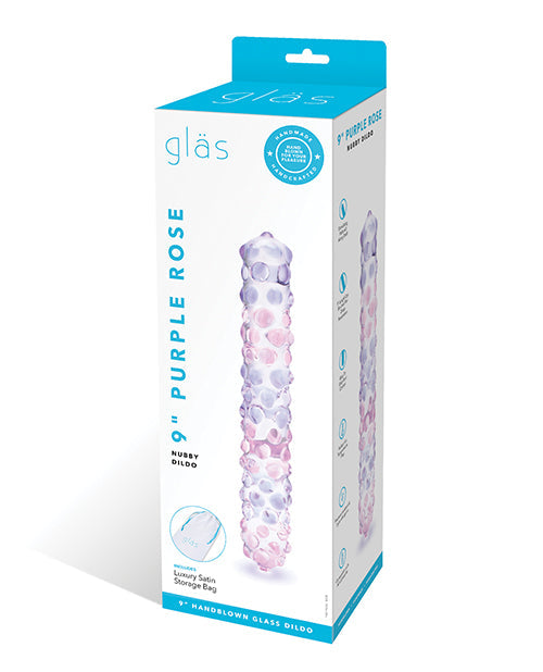 Glas Glas 9" Purple Rose Nubby Glass Dildo - Purple/Pink