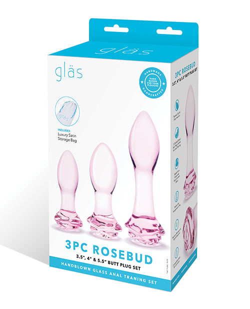 Glas Glas 3 pc Rosebud Butt Plug Set - Pink