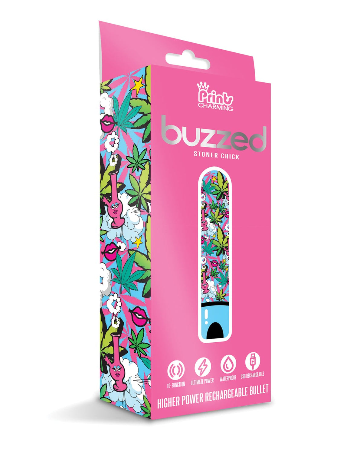 Prints Charming Buzzed 3.5" Rechargeable Bullet - Stoner Chick Blue
