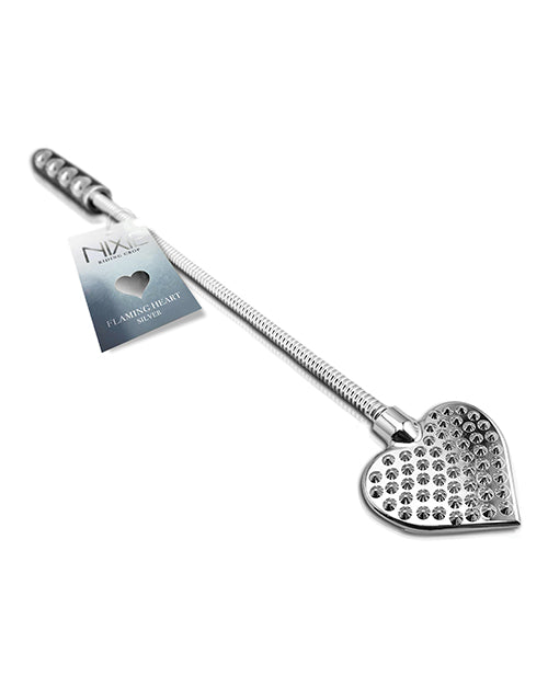 Nixie Nixie Flaming Heart Riding Crop - Silver