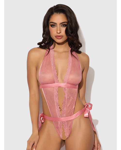 House of Desire Kiki Lace & Satin Drop Off Teddy - Rose LG