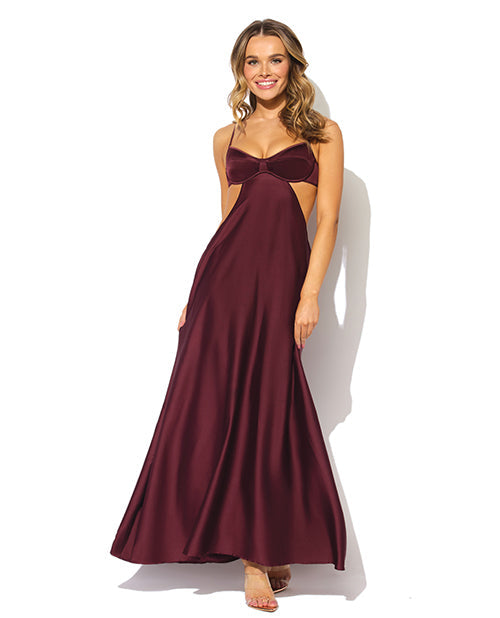 House of Desire Brigeta Satin Cut Out Long Dress - Burgundy XL