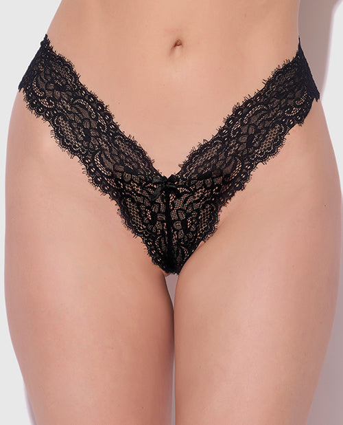 House of Desire Lana Sheer Lace V-Thong - Black SM