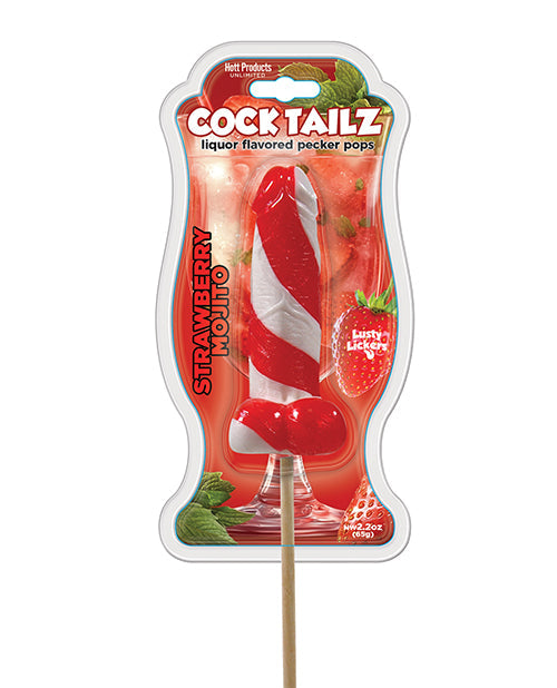 Hott Products Cock Tailz Liquor Flavored Pecker Pops - Strawberry Mojito Red/White Stripe