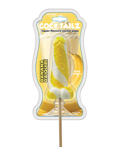 Hott Products Cock Tailz Liquor Flavored Pecker Pops - Banana Daiquiri Yellow/White Stripe