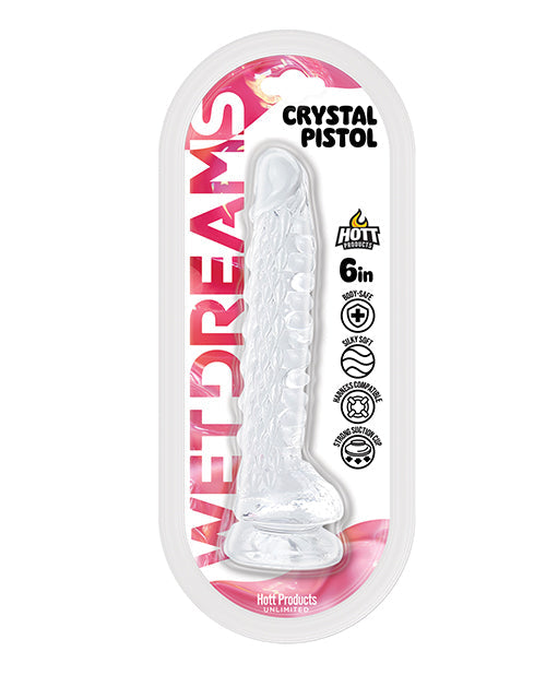 Wet Dreams Crystal Pistol 6" Suction Cup Dildo - Clear