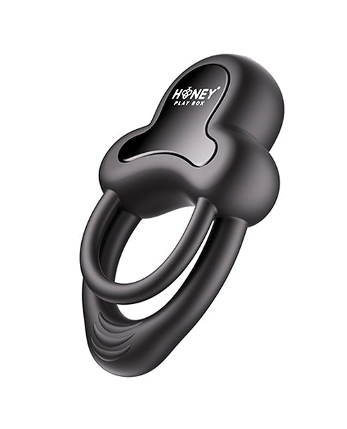 Honey Play Box Anello Vibrating Double Cock Ring w/Clitoral Stimulator - Black