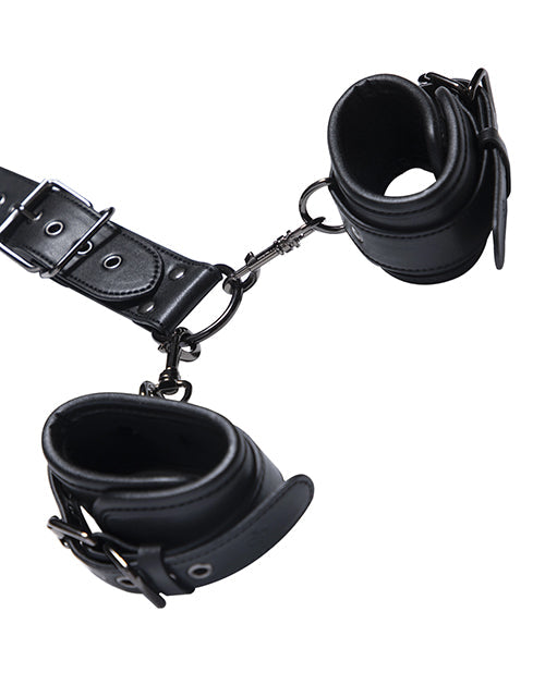 Honey Play Box Kinky Play Box Locking Harness Collar to Wrist Restraints - Black