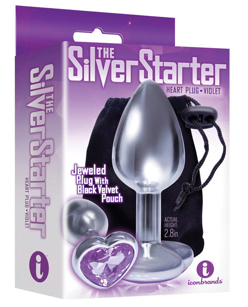 The 9s The 9's The Silver Starter Bejeweled Heart Stainless Steel Plug - Violet