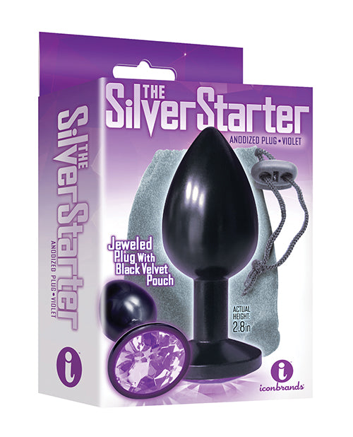 The 9s The 9's The Silver Starter Bejeweled Round Stainless-Steel Plug - Black/Violet