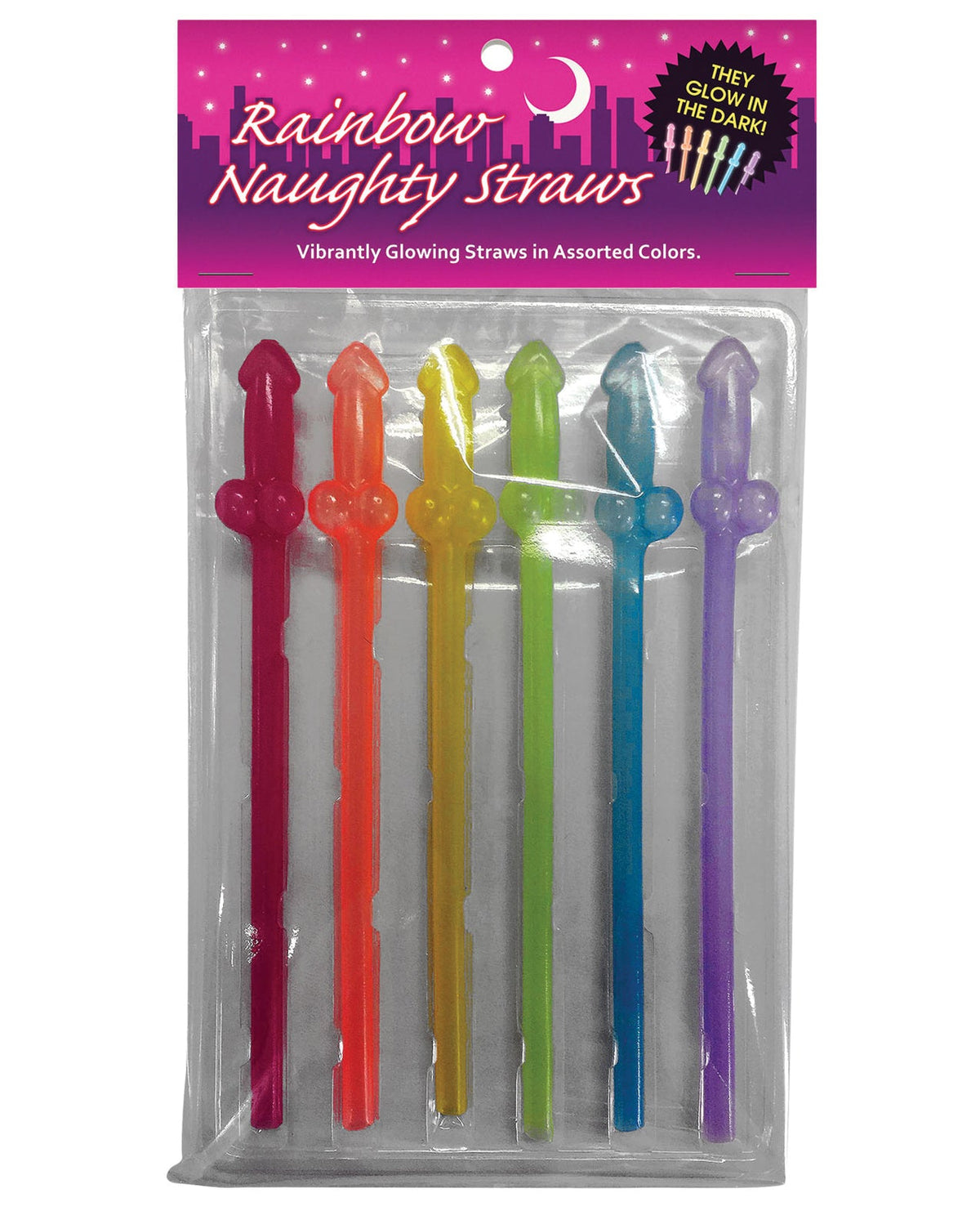 Kheper Naughty Glow in the Dark Rainbow Straws - Pack of 6