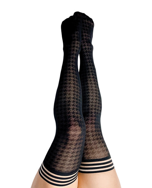 Kixies Kix'ies Meaghan Houndstooth Thigh High Black D