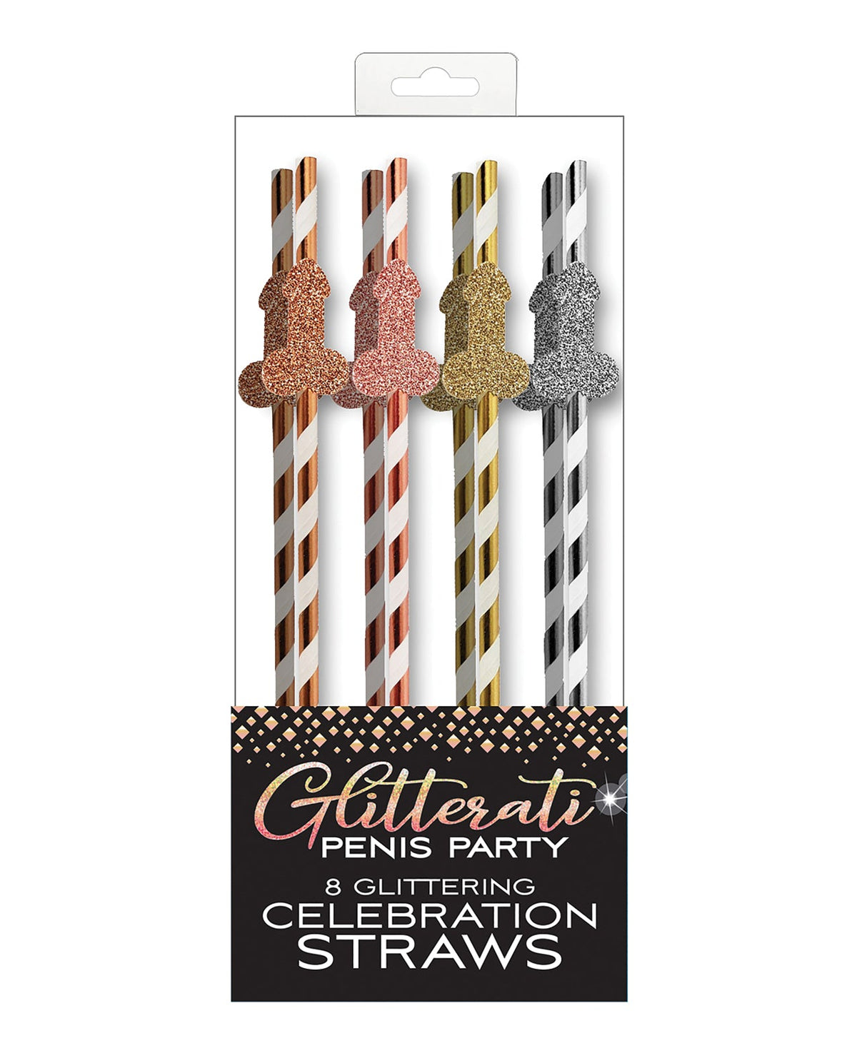Candy Prints Glitterati Penis Party Straws - Pack of 8