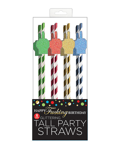 Candy Prints Happy Fucking Birthday Tall Straws - Pack of 8