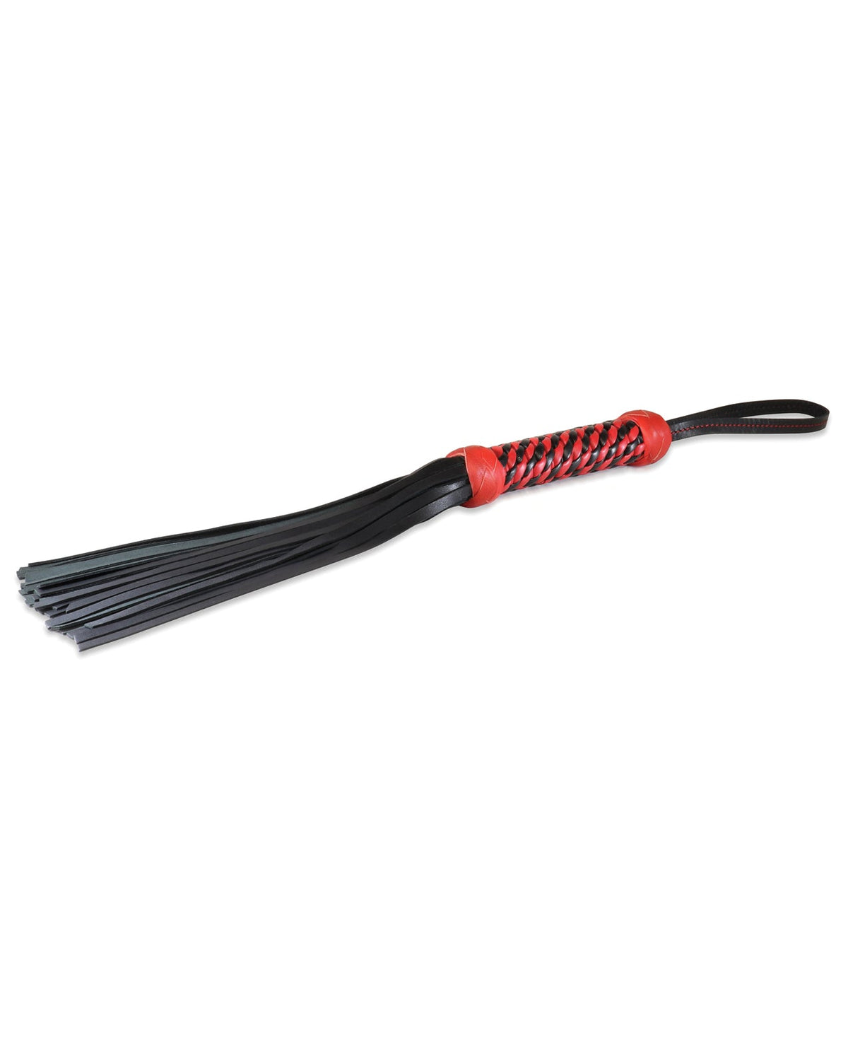 Sultra Leather Sultra 16" Lambskin Twisted Grip Flogger - Black w/Red Woven Handle