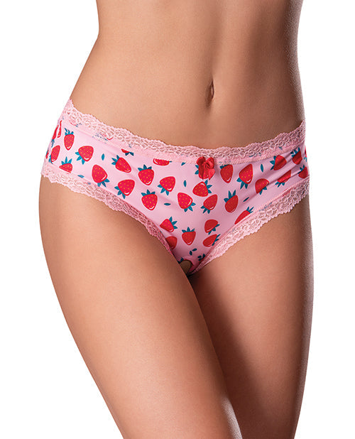 Exposed Sweet Treats Crotchless Boy Short w/Wicked Sensual Care Strawberry Lube - Pink L/XL