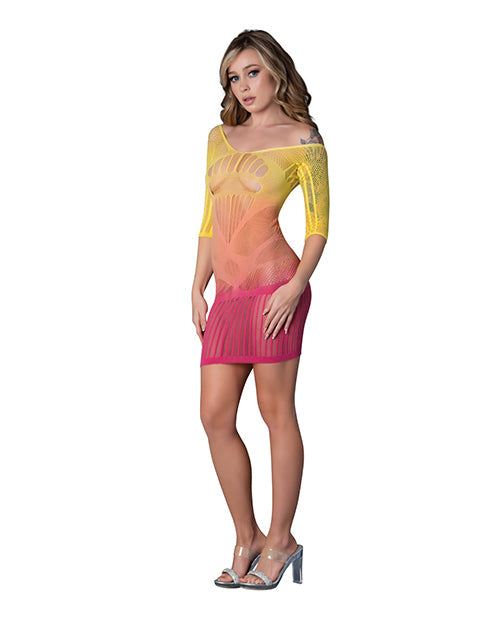 Exposed Seamless Ombre Half Sleeve Dress - Sunset Ombre O/S