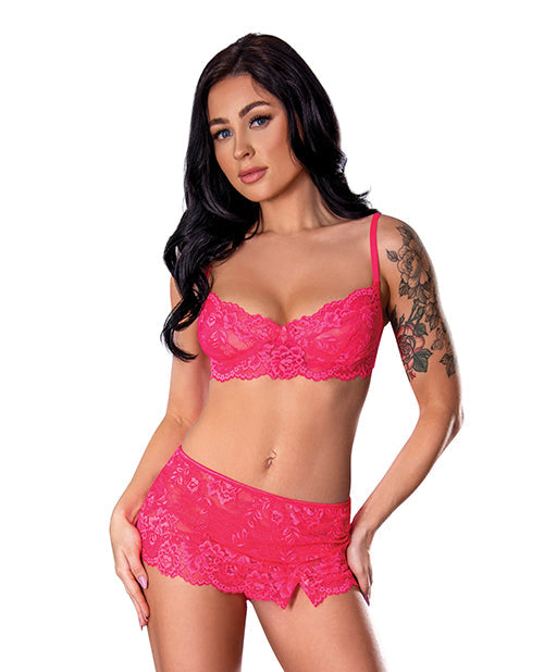 Exposed Get It Girl Lace Bra w/Skirt & Thong - Pink S/M