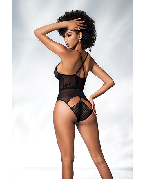 Mapale Mesh Cut Out Strappy Bodysuit Black S/M