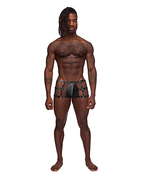 Male Power Fetish Vulcan Nylon Spandex Caged Short Black L/XL