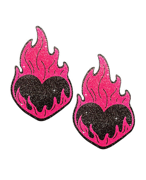 Neva Nude Neva Nude Flaming Heart Glitter Pasties - Black/Red O/S