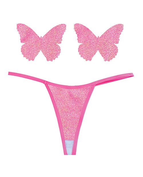 Neva Nude Neva Nude Naughty Knix Bella Rosa Shimmer G-String & Pasties - Soft Pink O/S