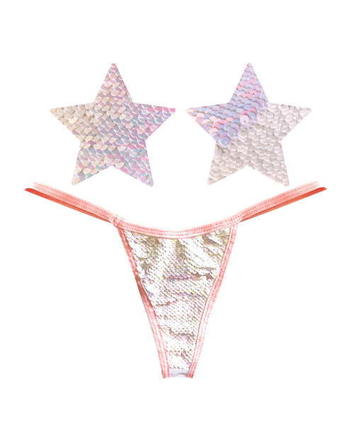 Neva Nude Neva Nude Naughty Knix Princess Bride Flip Sequin G-String & Pasties - Pink/White O/S