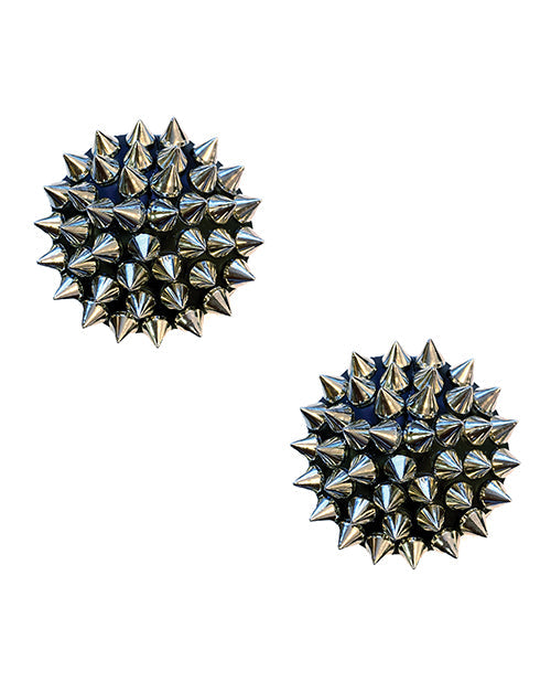 Neva Nude Neva Nude Burlesque Bowser Spike Pleather Reusable Silicone Pasties - Silver/Black O/S