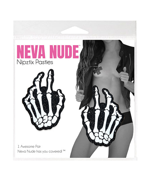 Neva Nude Neva Nude Holographic Skeleton Hands Pasties - White/Black O/S