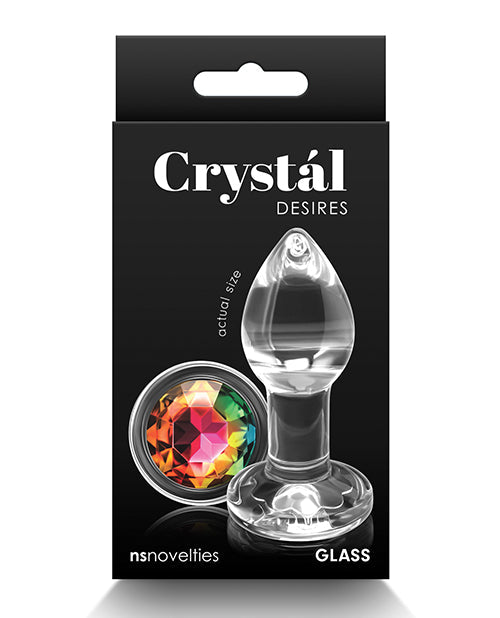 Crystal Crystal Desires Glass Round Gem Butt Plug Small - Rainbow