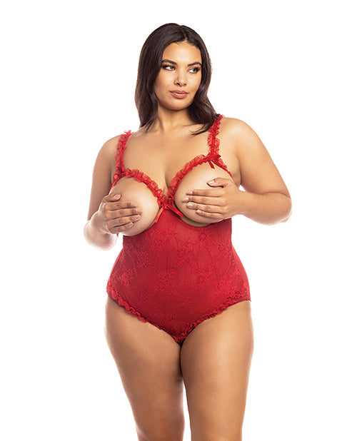 RSVP by Oh la la Cheri Lace Open Cup & Crotchless Teddy Red QN