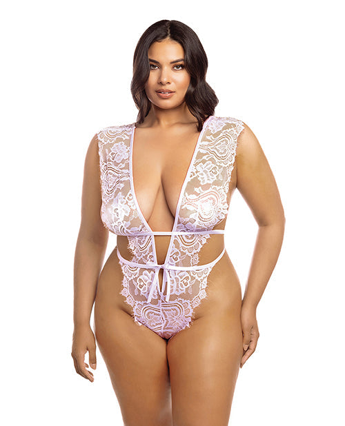 RSVP by Oh la la Cheri Imani Eyelash Lace Soft Cup High Leg Teddy Pink Tulle 1X/2X