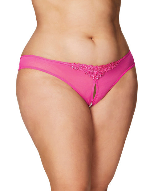 RSVP by Oh la la Cheri Crotchless Thong w/Pearls Hot Pink 1X/2X
