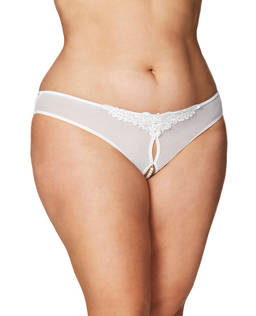 RSVP by Oh la la Cheri Crotchless Thong w/Pearls White 1X/2X