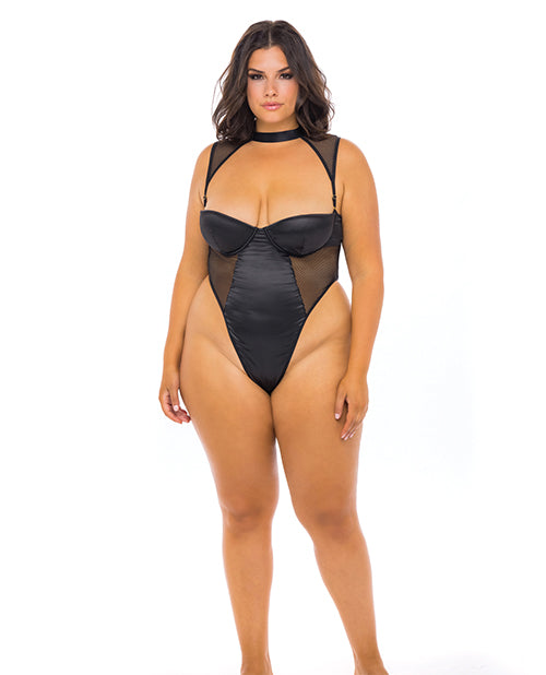 RSVP by Oh la la Cheri Josephine High Leg Teddy w/Removable Fishnet Collared Harness Black 3X