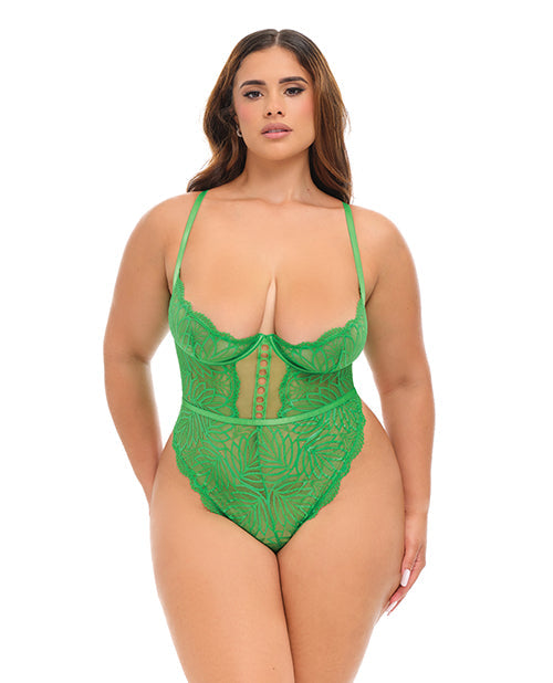 Oh La La Cheri Raine Underwire Shelf Cup Lace Teddy w/Decorative Trim Insert - Green 1X/2X