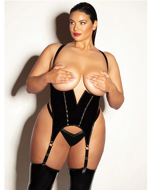 Fetish by Oh la la Cheri FETISH Open Cup Vinyl V-Wire Merrywidow w/G-String - Black 1X/2X