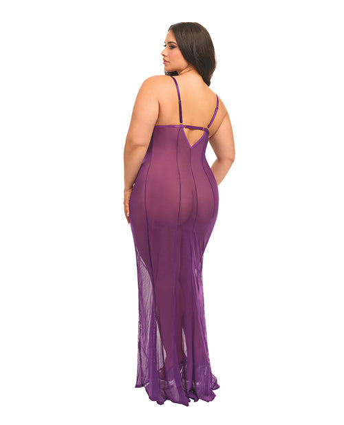 Oh La La Cheri Katana Mesh & Eyelash Lace Gown - Purple 1X/2X