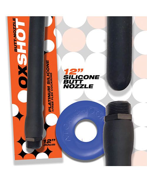 Oxballs Oxballs Oxshot 12" Silicone Butt Nozzle w/Flex Cockring - Black/Blue