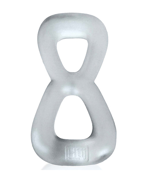 Hunky Junk Boomerang Double Ring Cockring &amp; Nut-Tugger - Clear Steam
