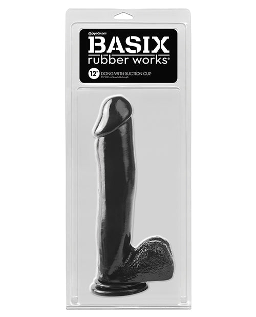 Basix Rubber Works Basix Rubber Works 12" Dong w/Suction Cup - Black