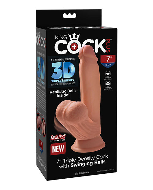 King Cock King Cock Plus 7" Triple Density Cock w/Swinging Balls - Tan