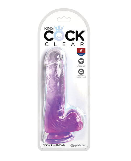 King Cock King Cock Clear 6" Cock w/Balls - Purple
